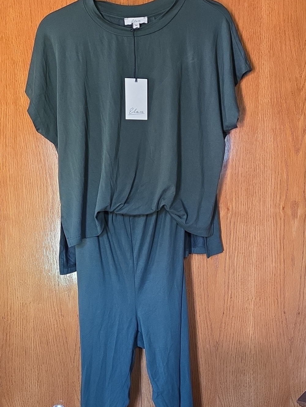 Elan Hunter Green Women's Jumpsuit, Relaxed Tee Top & Banded Jogger Bottoms